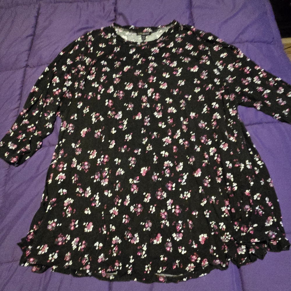 Lane Bryant Black and Floral 3/4 Sleeve Shirt